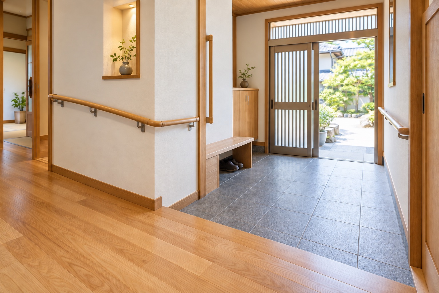 握る位置と立ち座りを考えた手すりのイメージ